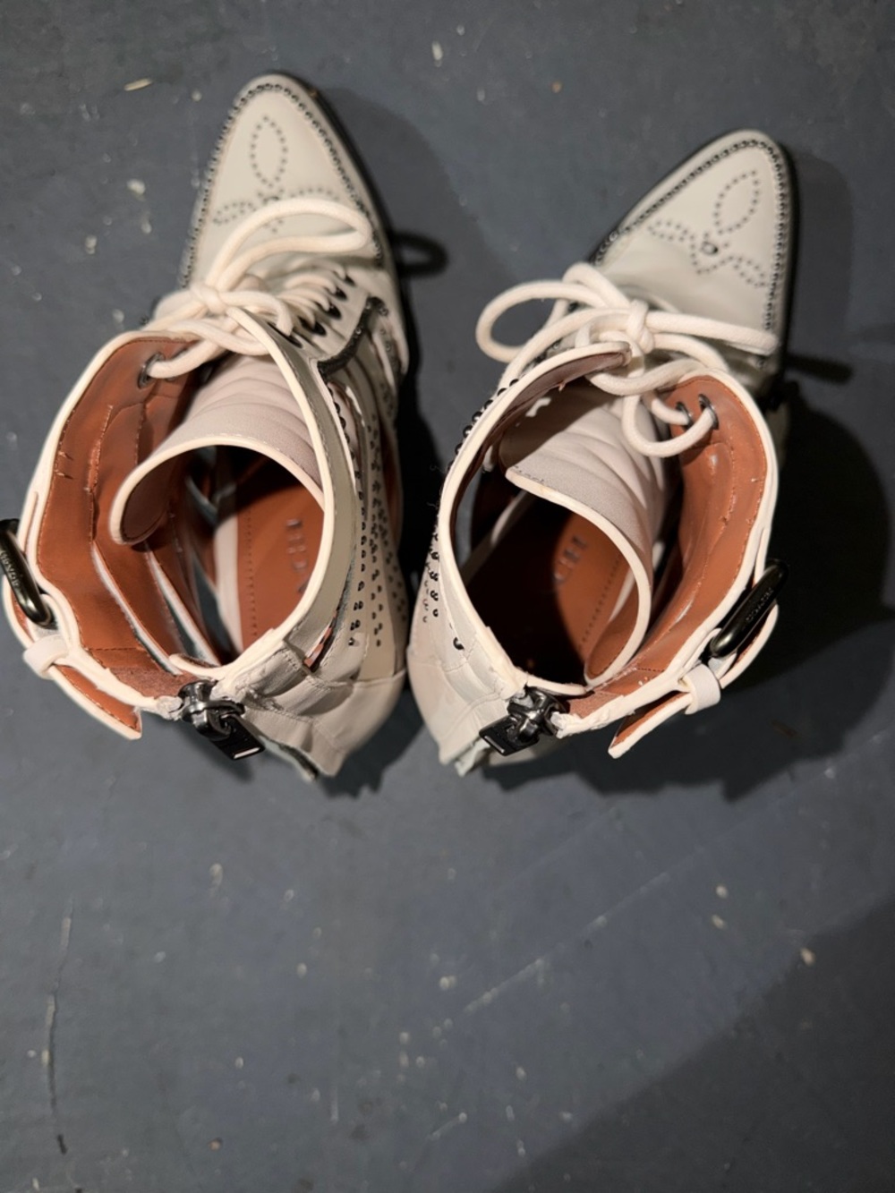 Coach Paisleh |  Cream Studded Lace-Up Ankle Boots - Picture 6 of 9